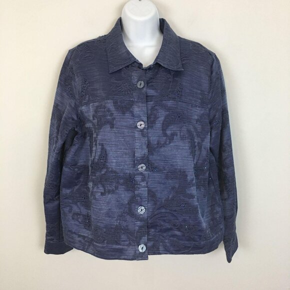 Coldwater Creek ARTSY Western Jacket Size L Blue Button Up BEADED Embroidered - Picture 1 of 10